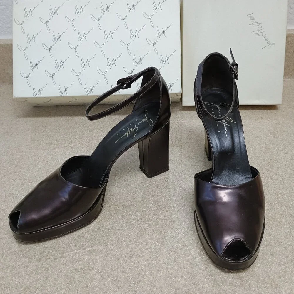 Joan Helpern Signature Fine Full Leather Heels 8.5 Handmade Italy Luxury Preppy